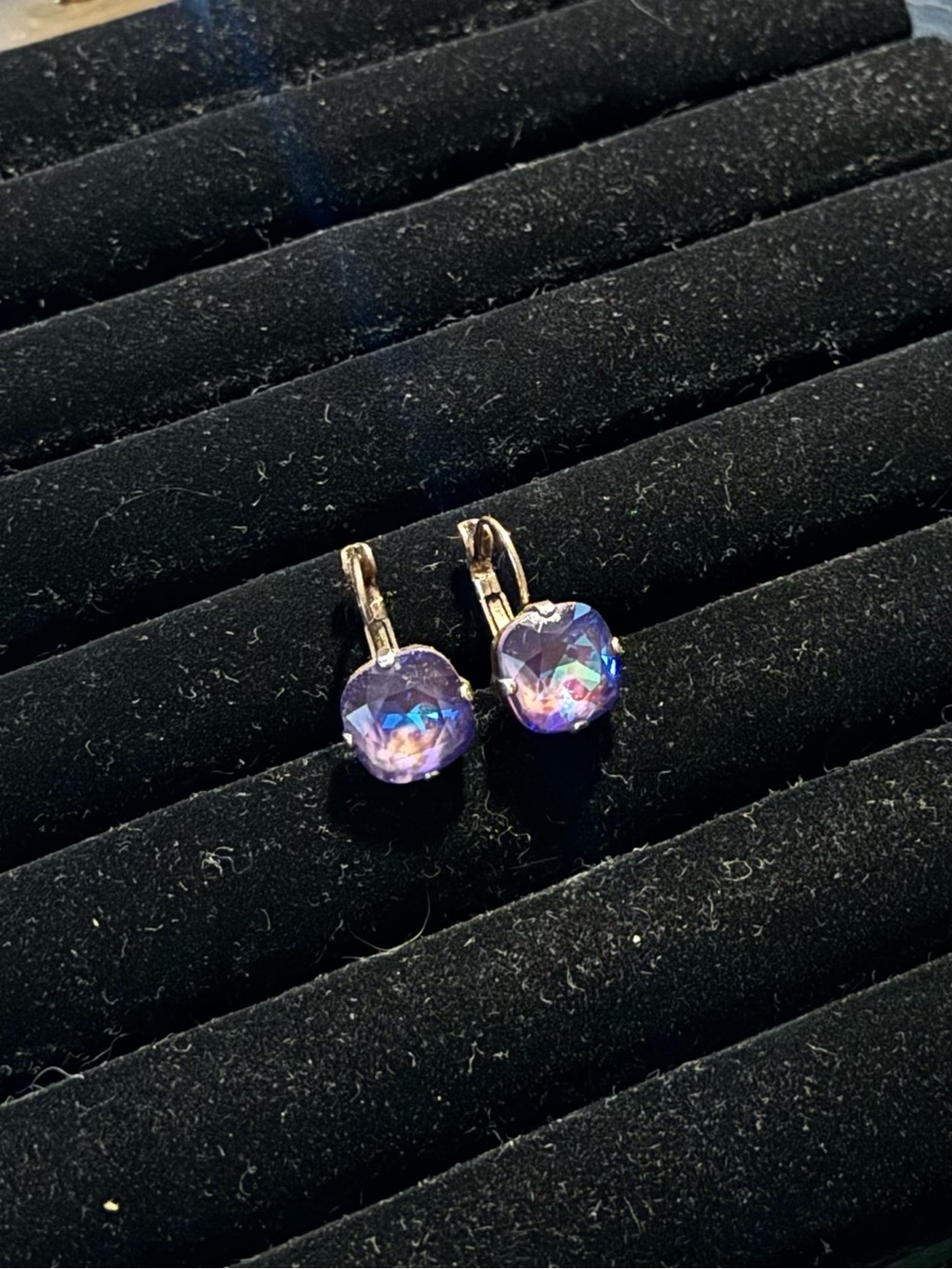 Leverback Earrings with Purple Iridescent Crystal